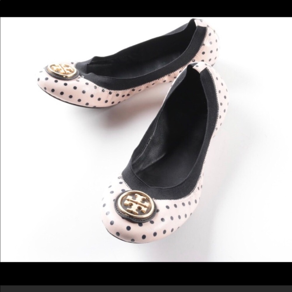 Tory Burch Caroline Pink and Black Polka Dot Flats